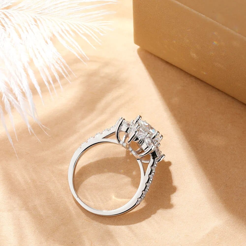 טבעת חמניות מויסאניט עם תעודה יהלום 1/2ct 925 טבעת תכשיטי חתונה מצופה 18 קארט