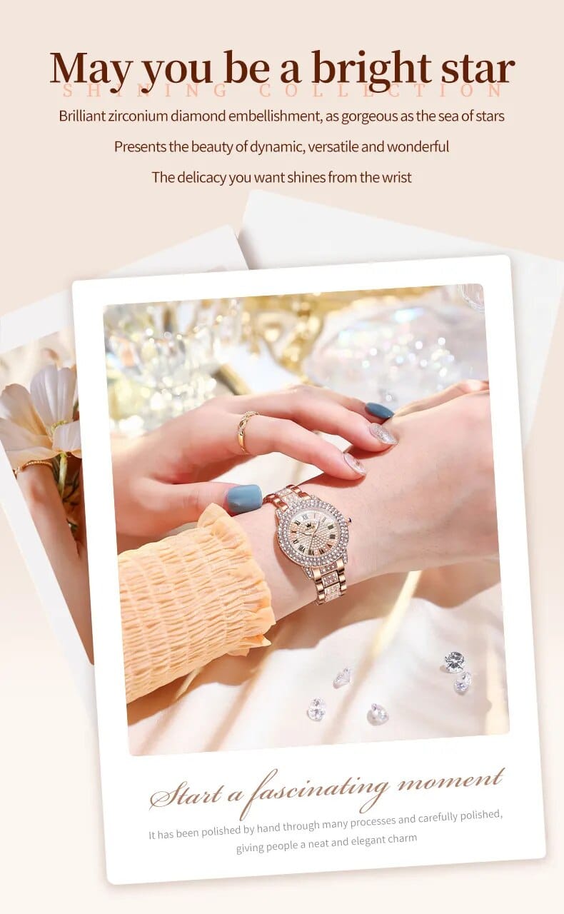 OLEVS המקורי שעון יהלומים לנשים אופנה אלגנטי נירוסטה עמיד למים קוורץ שעוני יד יוקרה גבירותיי שמלה שעונים