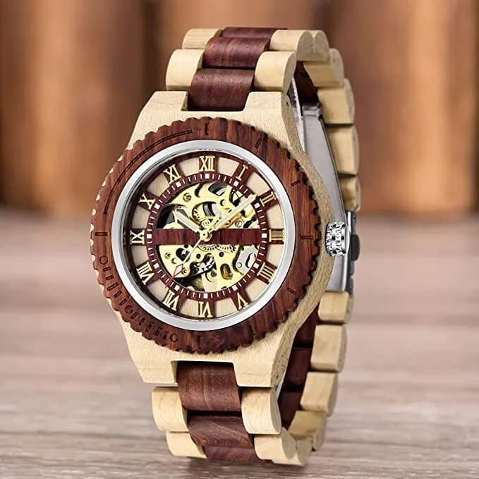 פנאי עסקי גברים מכאני אוטומטי עץ שעון מתקפל אבזם 2022 גבוהה באיכות מינורי עץ שעונים