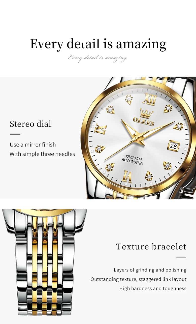 OLEVS אופנה זוג מכאני שעונים עבור גברים ונשים נירוסטה שעון יד עמיד למים זוהר ידיים ולנטיין מתנה