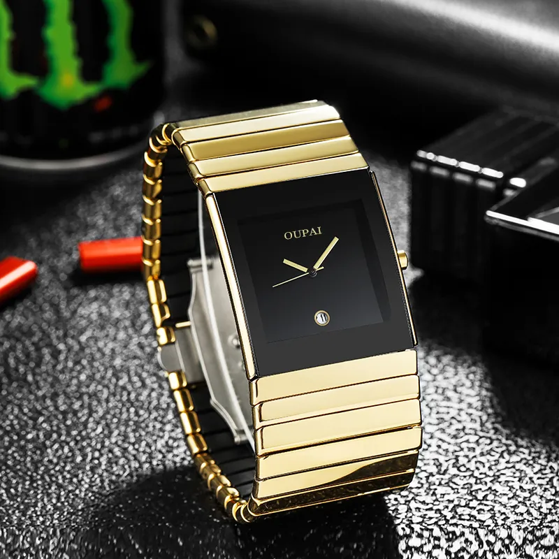 OUPAI 2022 חדש הגעה שחור מלבן קרמיקה שעון גברים Ultra דק 34mm קוורץ Fadeless Scratchless ישן אופנה שעון