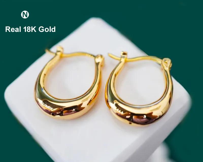NKHOG אמיתי 18K זהב עגילי חישוק לנשים טהור AU750 טרנדי U-צורת יוקרה בציר אוזן אביזרי ליידי בסדר תכשיטי מתנה