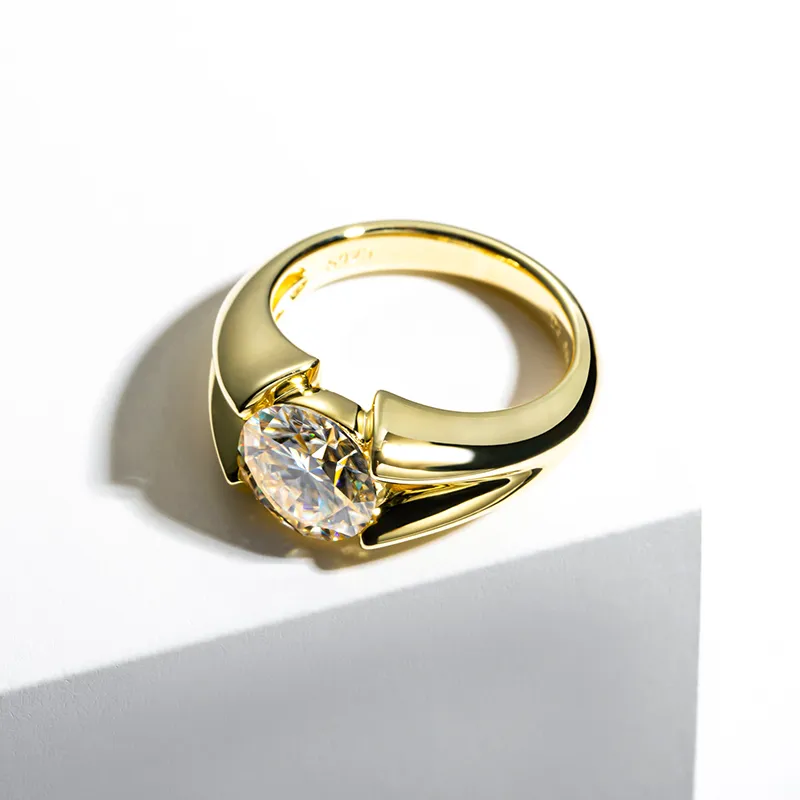 3 קרט Moissanite טבעת 925 כסף סטרלינג אישה צהוב צבע חתונה להקות אירוסין מתנה