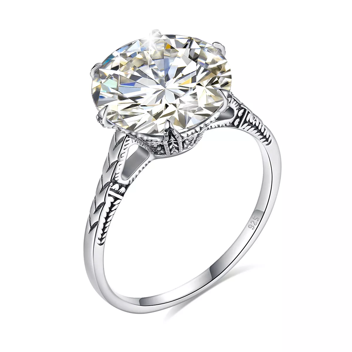 Szjinao מסיבי מוסמך 12mm 6ct עגול לחתוך Moissanite טבעת עבור נשים 925 כסף חתונה יהלומים מבחן לעבור נשים של תכשיטי מכירה
