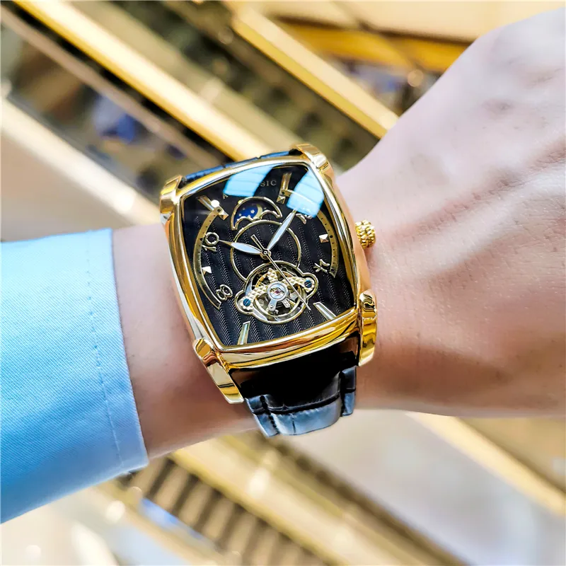 דלי בצורת אוטומטי מכאני שעון גברים של יוקרה מותג אופנה גברים של שעון מגמת Tourbillon זוהר עמיד למים שעון 2022