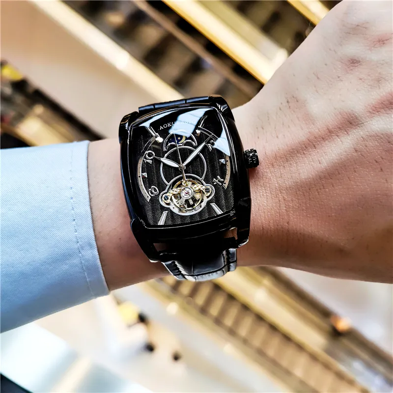דלי בצורת אוטומטי מכאני שעון גברים של יוקרה מותג אופנה גברים של שעון מגמת Tourbillon זוהר עמיד למים שעון 2022