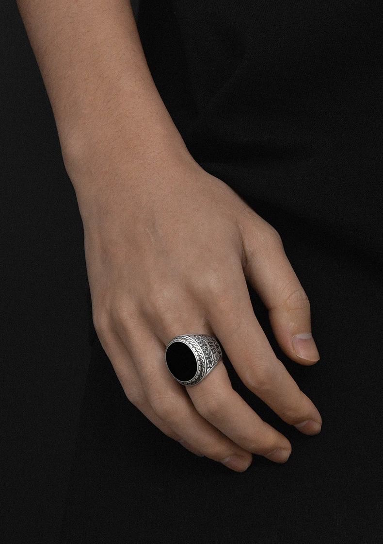 BOCAI Solide 925 טהור כסף טבעי שחור אגת גברים טבעת טרנדי רטרו אישיות שתלטן תכשיטי אבזרים