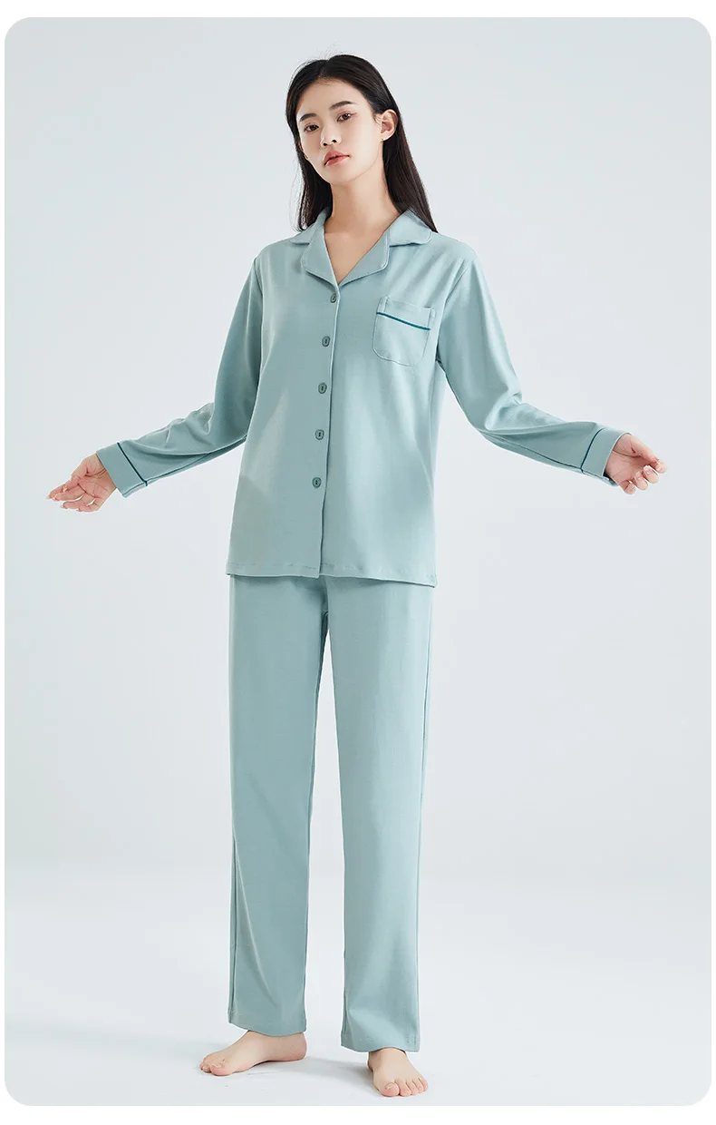 ירוק כותנה פיג 'מה לנשים PJ מלא שרוולי Homewear פיג' מה Mujer Invierno בסדר כותנה הלבשת 2PCS Pyjama Femme בית בד