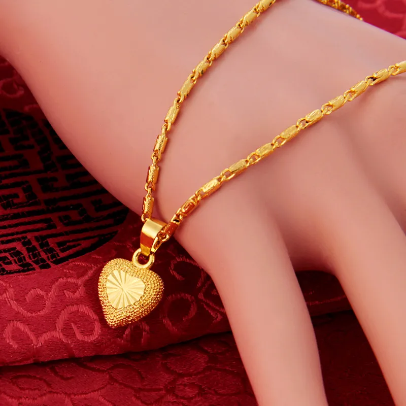 HOYON אמיתי 18K זהב צבע שרשרת עצם הבריח שרשרת צוואר Collares תכשיטי לנשים קסמי לב-צורת תליון מתנה עבור חברה