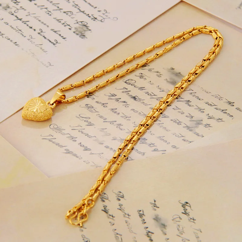 HOYON אמיתי 18K זהב צבע שרשרת עצם הבריח שרשרת צוואר Collares תכשיטי לנשים קסמי לב-צורת תליון מתנה עבור חברה