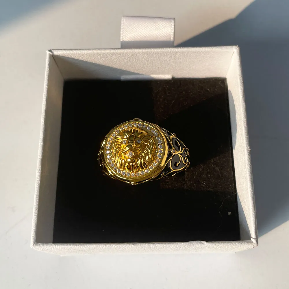 HOYON 18K זהב צבע מלא יהלומי זירקון האריה טבעת עבור גברים של חתונה פאנק סגנון אירוסין טבעת לגברים של רטרו נשים של תכשיטים