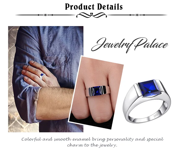 JewelryPalace טבעי סמוקי קוורץ נוצר רובי ספיר סימולציה אמרלד 925 כסף סטרלינג טבעת לגברים חן תכשיטים