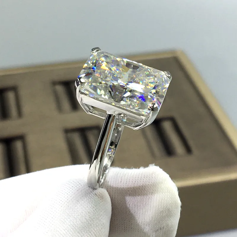 Luomansi מוצק 18K AU750 לבן זהב טבעת 10CT 11 × 15MM סופר פלאש Moissanite עבר מבחן יהלום חתונה תכשיטי יום נישואים