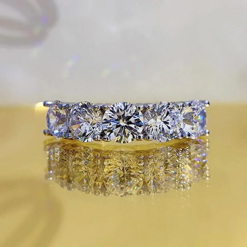 NeeTim 5mm 6.5mm מלא Moissanite טבעת עבור נשים S925 סטרלינג כסף נצח יהלום נוצץ להקת חתונה טבעות תכשיטים GRA
