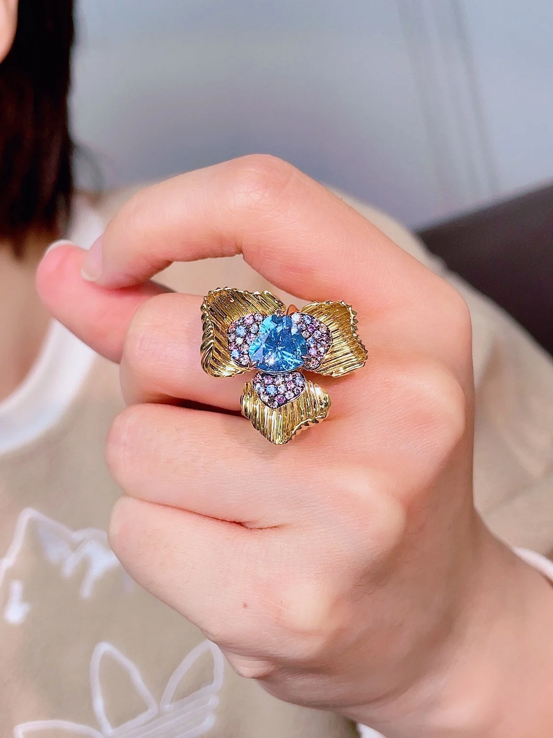 HJY תרשיש טבעת תכשיטים טהור 18K זהב טבעי 2.3ct כחול תרשיש אבני חן בסדר טבעות לנשים מתנות יום הולדת
