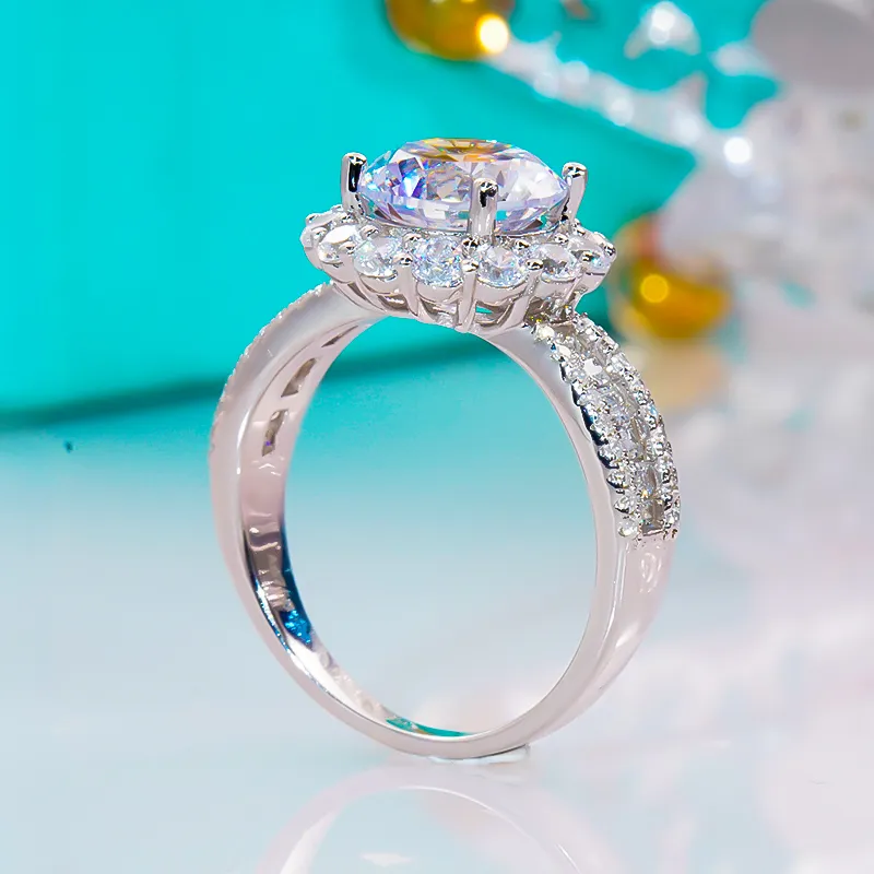 יוקרה 3 קרט D צבע Moissanite טבעת עם תעודה 925 סטרלינג כסף פלטינה מצופה חתונה להקות לתכשיטי נשים