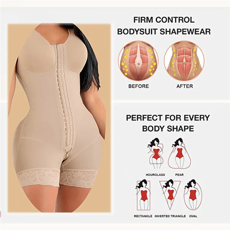 Fajas Shapewear גבוהה דחיסת בגד גוף מחוכים עם סיכות חזה יומיומי לאחר ניתוח שימוש הרזיה נדן בטן נשים
