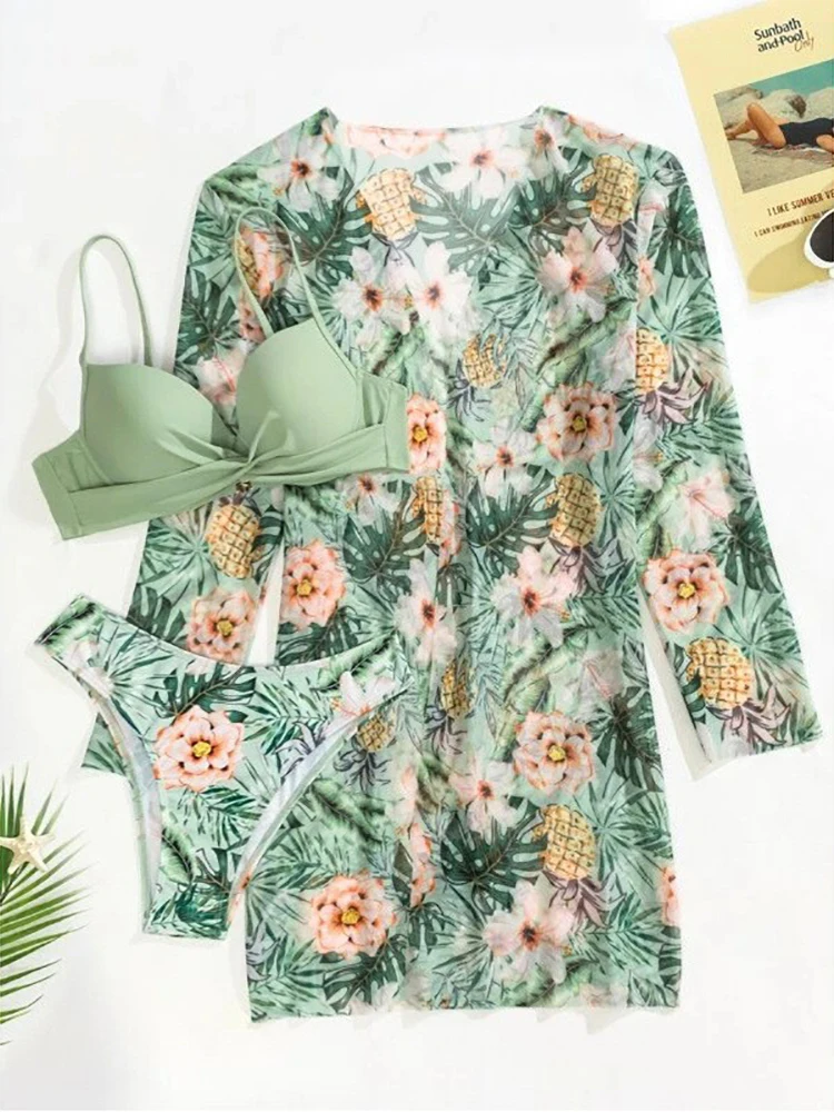 שלוש חתיכות ביקיני סט חוף חצאית טוניקות עבור חוף כיסוי למעלה בגד ים נשים לפרוע Biquini בגד ים קיץ החוף ללבוש
