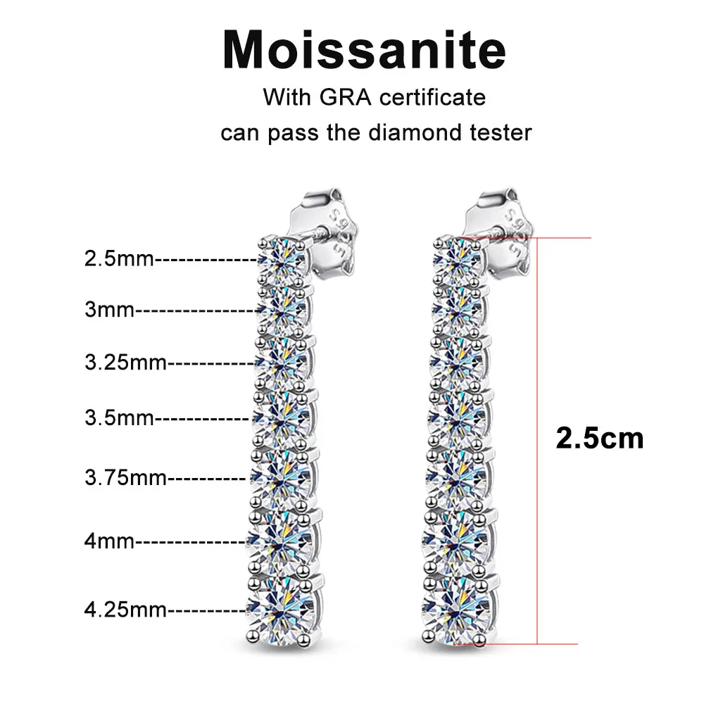 עגילי D VVS1 Moissanite יהלומים וכסף מצופה 18k זהב לבן