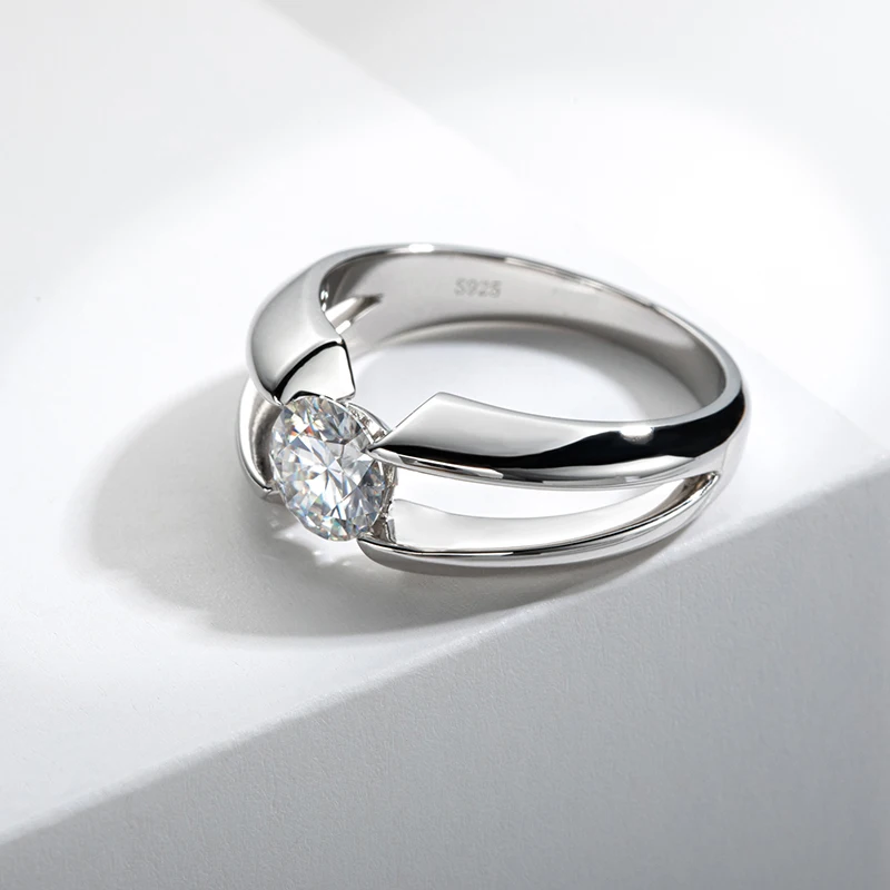 Lesf טבעת חתונה סוליטר טבעת נישואין אמיתי 925 טבעת כסף סטרלינג 1 קראט צבע 1 קראט מתנה אירוסין
